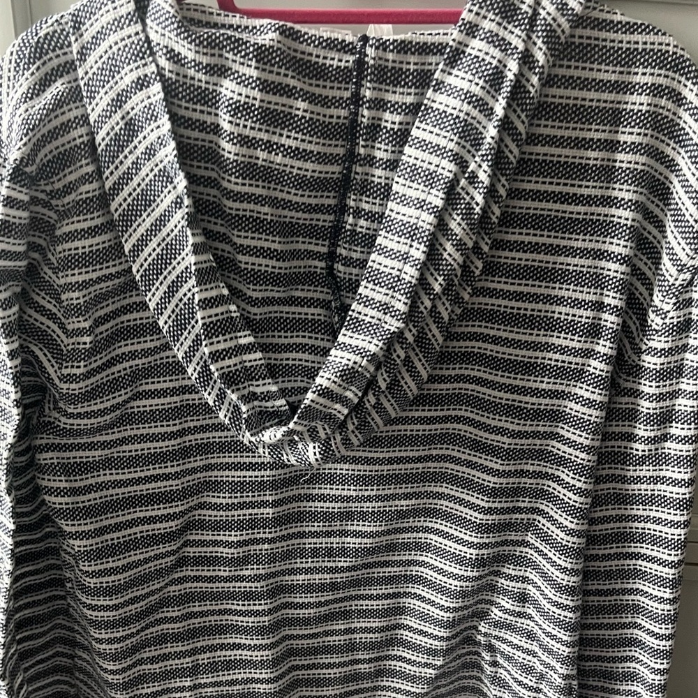 Roxy Navy & White Striped Lace-Up Hoodie | Coastal Boho Pullover L Summer Nights - Picture 4 of 8